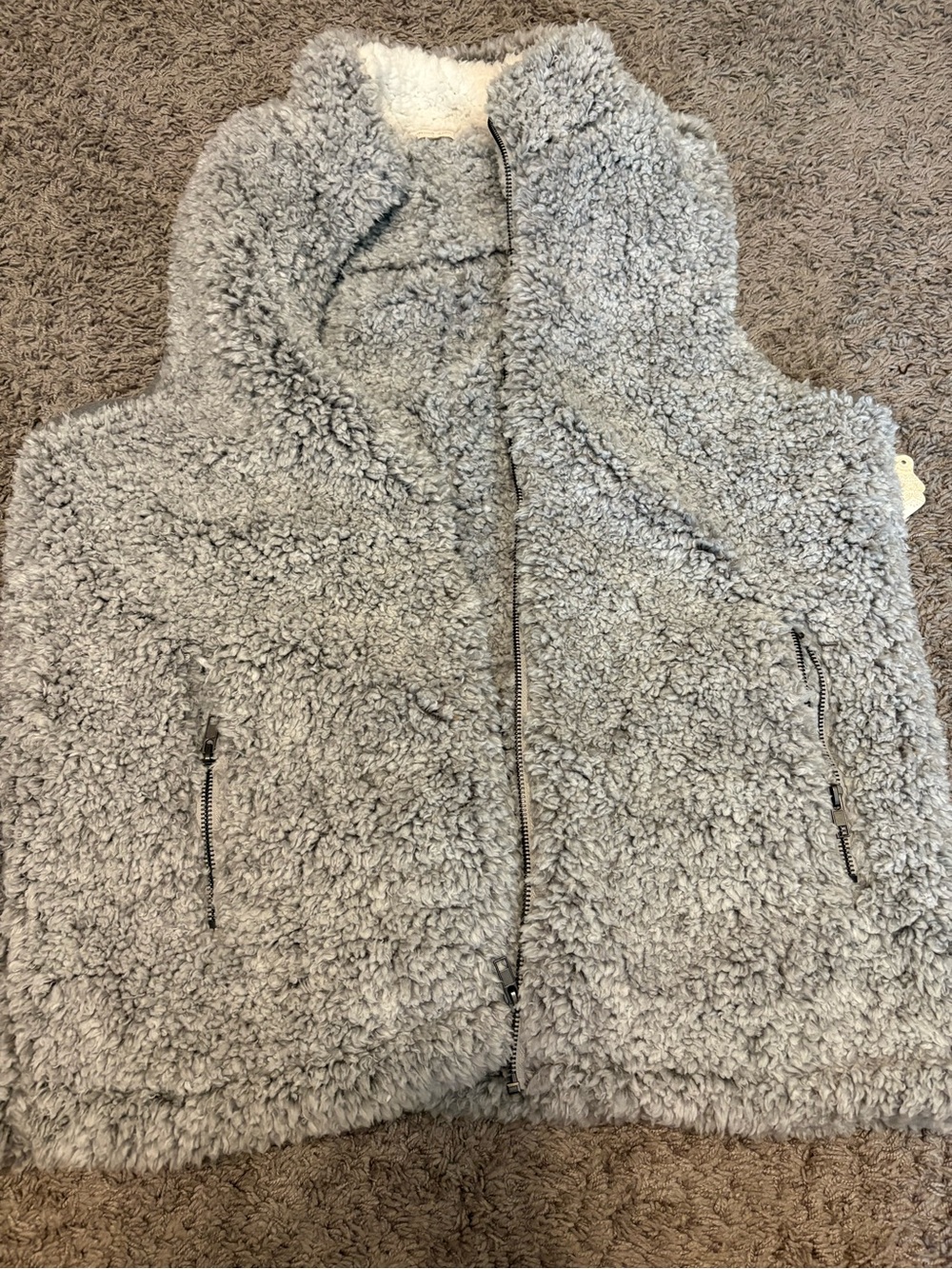 Altar'd State Light Gray Plush Sherpa Zip Vest